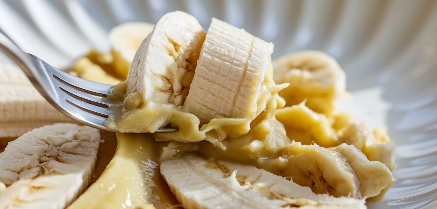 banana smashed with the back of a metal fork