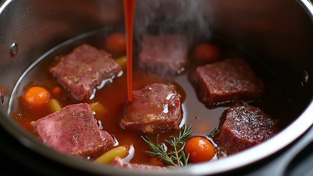add broth and seal