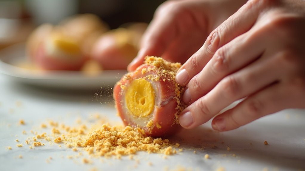 coat eggs using pork rinds