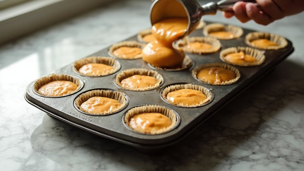 evenly fill muffin cups
