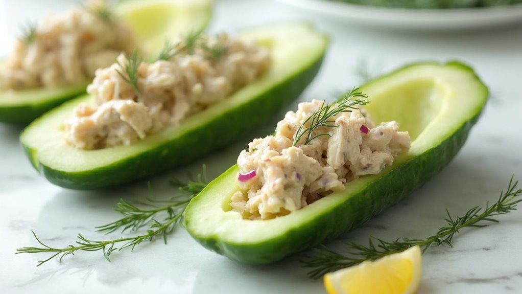 fill cucumber boats evenly