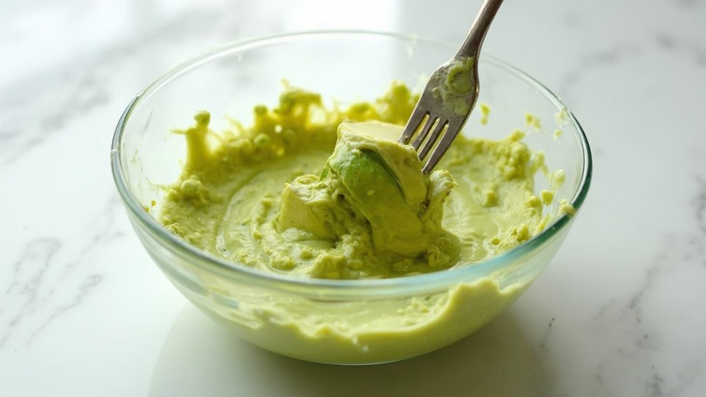 mash ripe avocado completely