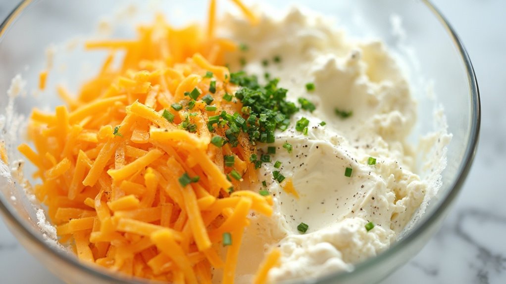 mix cheeses and seasonings