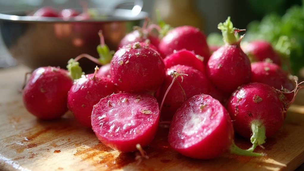 wash and trim radishes